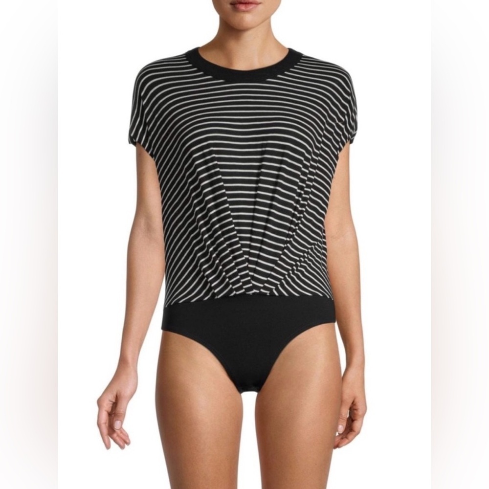 RTA Nera Striped Bodysuit XXS Oversized Cotton Modal Made in USA NWT